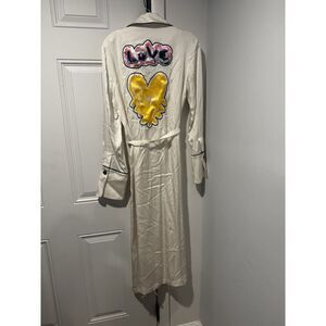 Kerri Rosenthal Women's Double Breasted Satin Belted Duster Love Wearable Art M